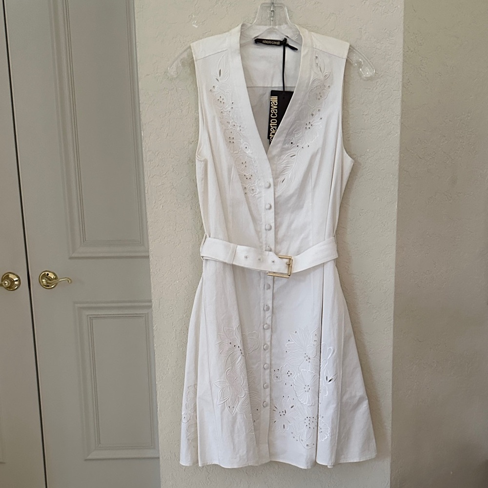 Roberto Cavalli White Sleeveless Dress with Belt size 42 100% Authentic